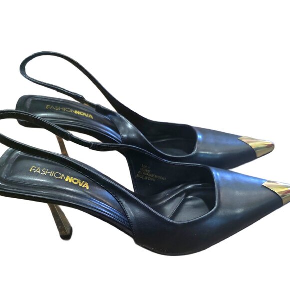 Black and gold slingback heels - Picture 2 of 4